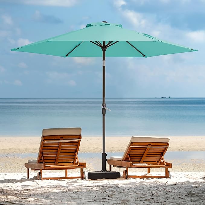 JEAREY 7.5FT Patio Umbrella Market Table Umbrella with 6 Sturdy Ribs, Push Button Tilt/Crank Outdoor Umbrella for Garden, Deck, Backyard, Pool and Beach,Teal Blue - Image 8