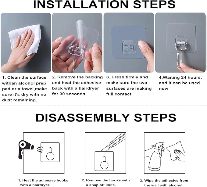 ZESLMG Large Adhesive Hooks for Hanging, 22 Pack Self Sticky Wall Hooks Heavy - Image 5