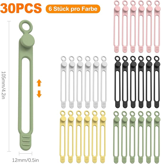 CoguZed 30Pcs Silicone Cable Ties, Reusable Cable Management Organizer - Image 2