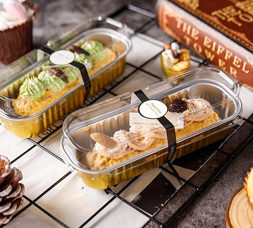 50 Pack Mini Cake Pans with Lids and Spoons Gold Rectangular Aluminum Foil - Image 2