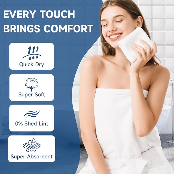 Coral Velvet White Washcloths 12 Pack, Highly Absorbent and Soft White Face - Image 3