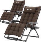 UDPATIO Oversized Zero Gravity Chair Set of 2, 29In XL Patio Reclining Chair with Cushion, Outdoor Folding Recliner with Pillows|Cup Holder|Foot Rest|Padded Headrest, Brown Grey, Support 500LB by UDPATIO