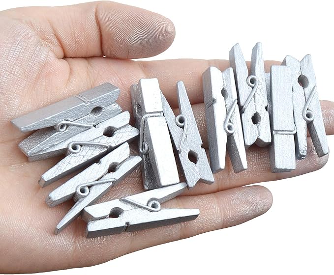 Jdesun 50 Pieces Photo Clips, Mini Silver Wooden Picture Paper Clip Clothespins - Image 6