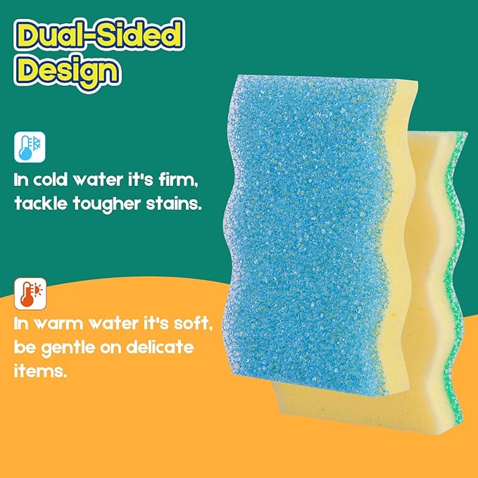 Scrub Sponge, 4 Pack Dual-Sided Temperature-Responsive Scrubber - Image 2