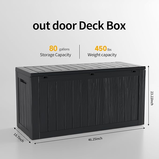 ROJIK Outdoor Storage Housing Deck Box - Waterproof Patio Furniture, Garden Tools, Cushions, Pool Accessories Storage Bench with Lockable Lid and Side Handles (Black 80 Gal) - Image 2