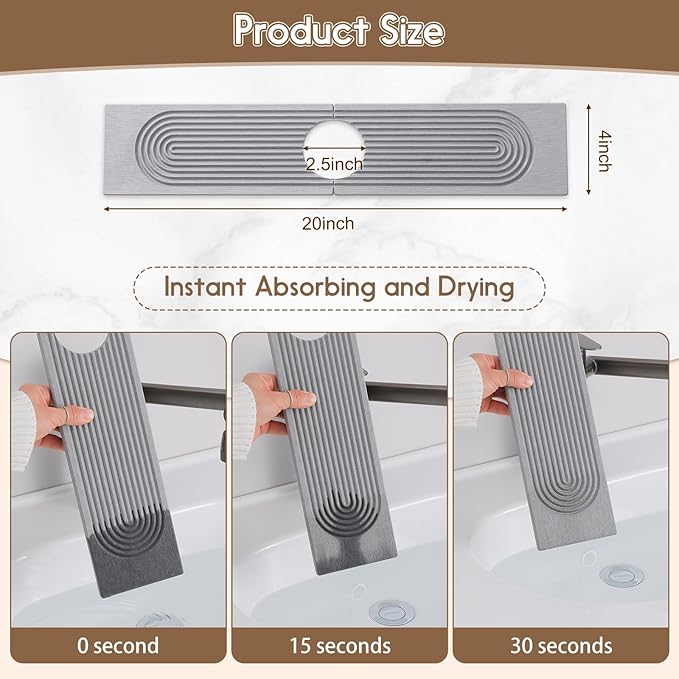 Faucet Mat for Kitchen Sink, Diatomite Quick Drying Tray, 20 Inch Kitchen Sink - Image 2