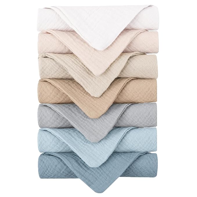 Konssy 7-Pack Ultra Soft Muslin Cotton Face Wash Cloths, Reusable Absorbent by Konssy