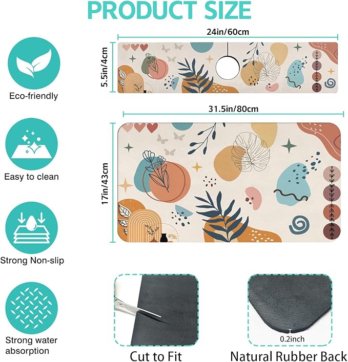 Dish Drying Mat for Kitchen Counter Matt, Super Absorbent Non-slip Rubber Backed - Image 2