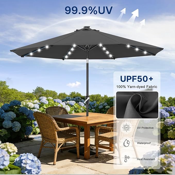 ABCCANOPY 10FT Durable Solar Led Patio Umbrellas with 32LED Lights (Dark Gray) - Image 5