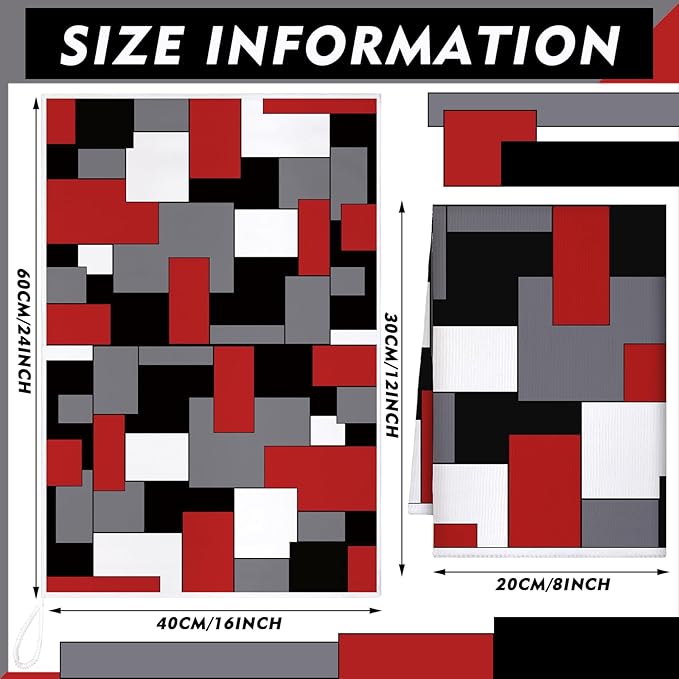 Boyiee Set of 6 Red Black Grey White Kitchen Towels Modern Geometric Dish Hand - Image 4
