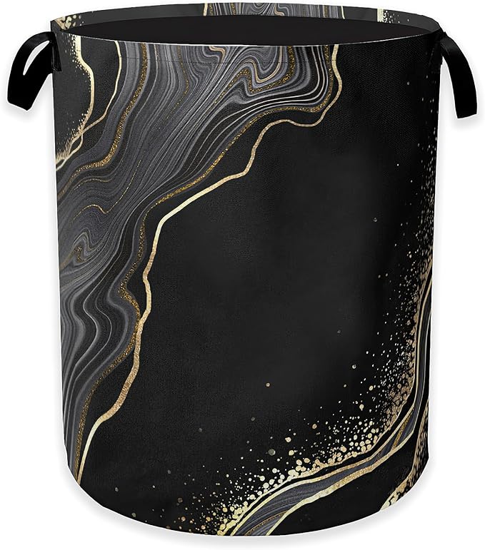 Black Gold Marble Laundry Basket, Modern Clothes Hamper, Oxford Cloth by Unknown