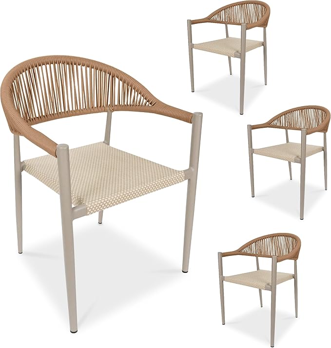 TWT Patio Dining Chairs Outdoor Stackable Dining Chairs for All Weather, Breathable Textilene Garden Outdoor Furniture for Backyard Deck (Brown, Set of 4) by TWT