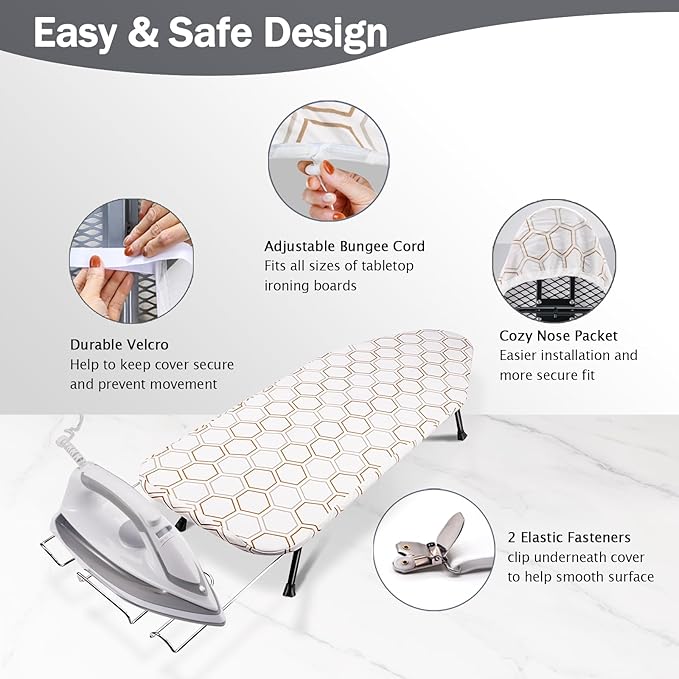 SheeChung Small Ironing Board Cover and Pad 12"x32", Tabletop Ironing Board - Image 3