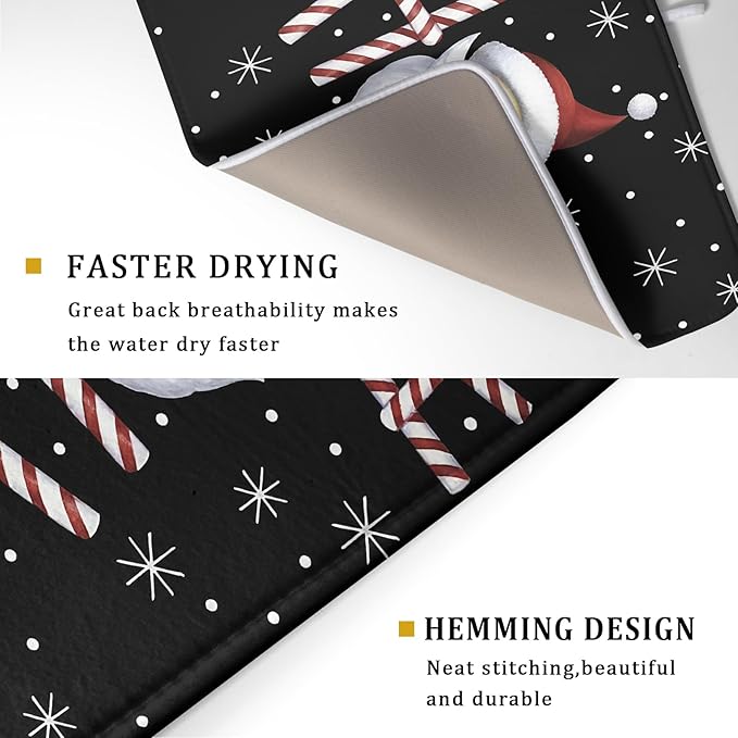 Giwawa Santa Laugh Dish Drying Mat Winter Snowflakes Black Dish Drainer Mats - Image 3