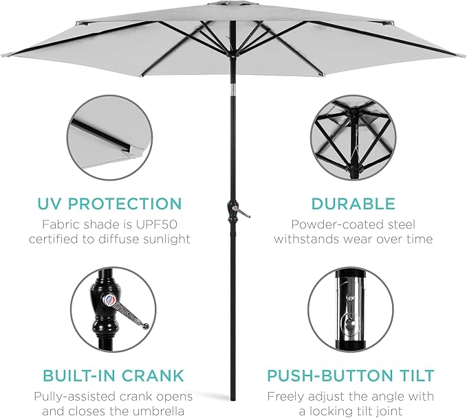 Best Choice Products 10ft Outdoor Table Compatible Steel Polyester Market Patio Umbrella w/Crank and Easy Push Button Tilt - Image 5