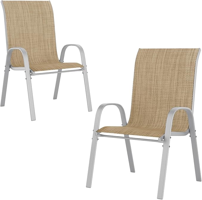 UDPATIO Patio Chairs Set of 2, Stackable Silver Outdoor Dining Chairs with High Back, Breathable Textilene Fabric Outdoor Chair All Weather, 350LBS Capacity for Garden, Backyard (Beige) by UDPATIO