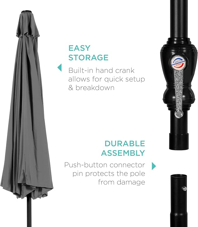 Best Choice Products 10ft Outdoor Table Compatible Steel Polyester Market Patio Umbrella w/Crank and Easy Push Button Tilt - Image 6