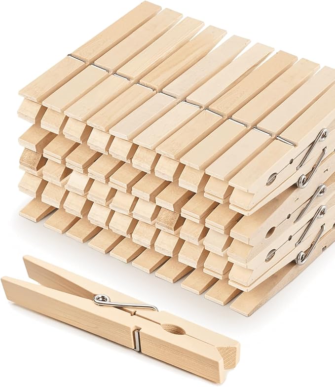 Clothes Pins Wooden Clothespins, Heavy Duty Outdoor Large Pegs 3.55 Inch 50 Pack by SFSOONEAT