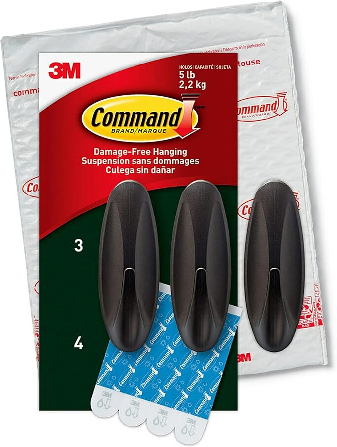 Command Outdoor Large Bronze Hooks, Holds 5 lb, 3 Hooks 4 Strips, Damage-Free by Command