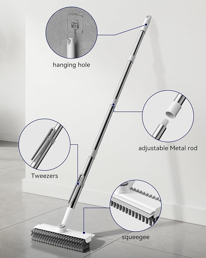 Small Floor Scrub Brush with Length Adjustable Long Handle, 3 in 1 Heavy-Duty - Image 5