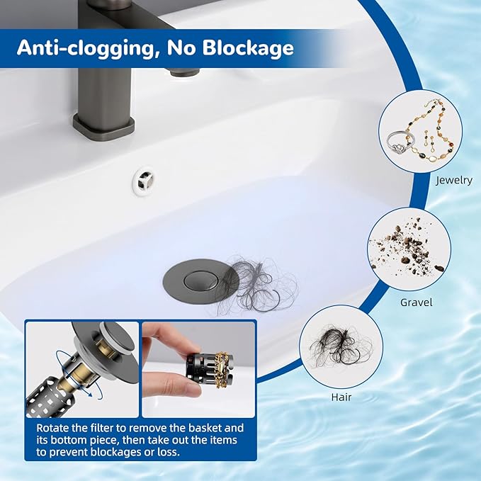 Hibbent 2 Pack 3 in 1 Bathroom Sink Drain Strainer, Universal Pop Up Stopper - Image 2