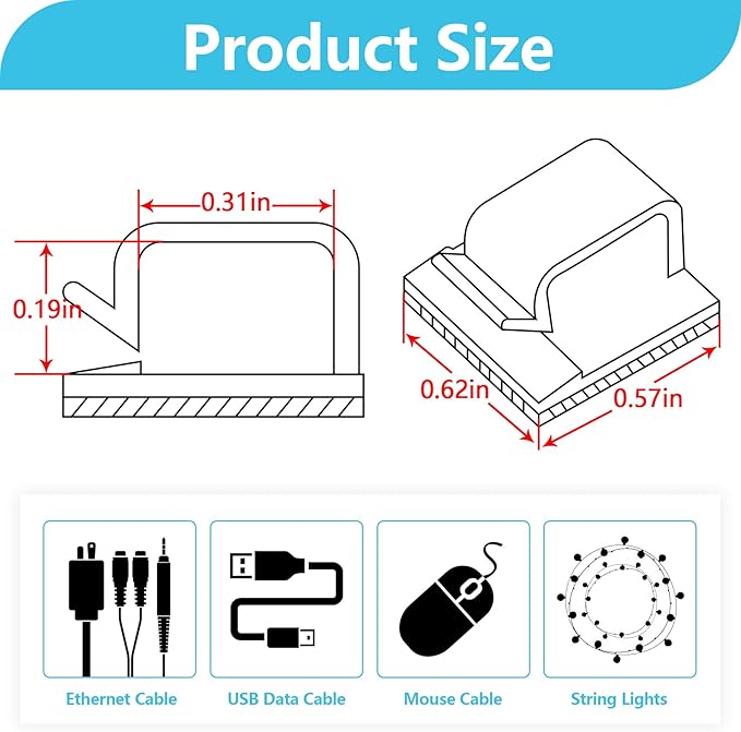 100PCS Cable Clips, Adhesive Wire Clips Organizer Cord Clips Management - Image 2