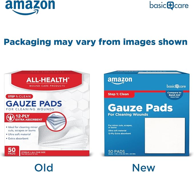 Amazon Basic Care Gauze Pads, 4x4 inches Sterile Medical Wound Dressing Sponges - Image 2