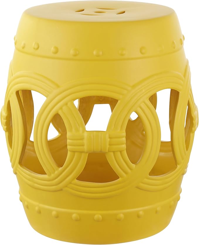 JONATHAN Y TBL1022E Lucky Coins 16" Chinese Ceramic Drum Indoor/Outdoor Garden Stool Bohemian, Coastal, Cottage, French Country, Traditional, for Living Room, Garden Room, Patio, Matte Yellow by JONATHANY