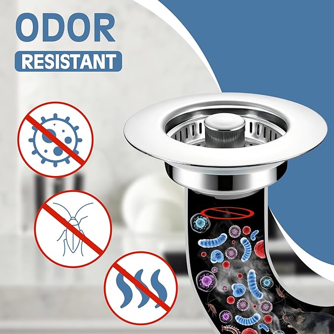 Kitchen Sink Drain Strainer 2 Pack, 304 Stainless Steel Pop Up Sink Stopper - Image 4
