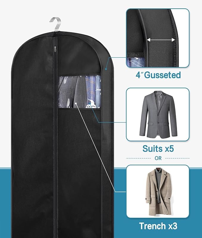 KIMBORA 43" Suit Bags for Closet Storage and Travel, Gusseted Mesh Hanging - Image 2