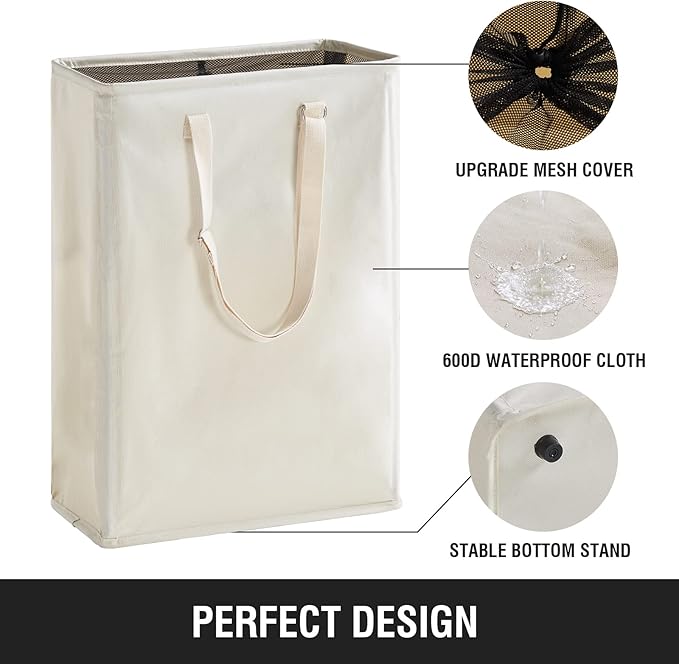Slim Laundry Hamper with Adjustable Long Handles, 45L Small Laundry Baskets - Image 4