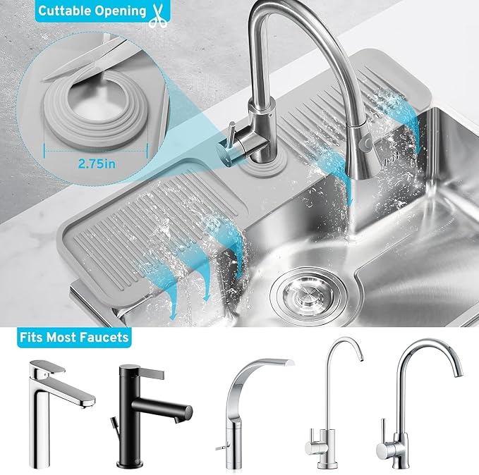 Folding Faucet Mat for Kitchen Sink Upgraded Premium Silicone Splash Guard - Image 3
