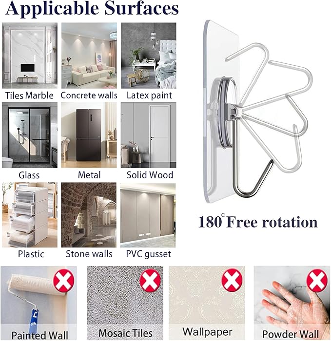 150 Pack Adhesive Hooks Wall Hooks 24lb Self Adhesive Hooks Heavy Duty - Image 6
