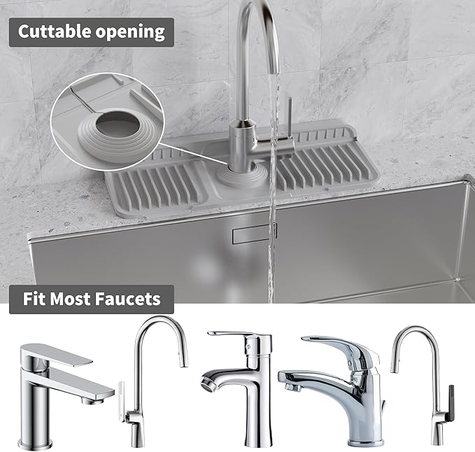 WAFT YEARN 14X5 Inch Silicone Durable Faucet Mat Kitchen Sink Splash Guard - Image 4