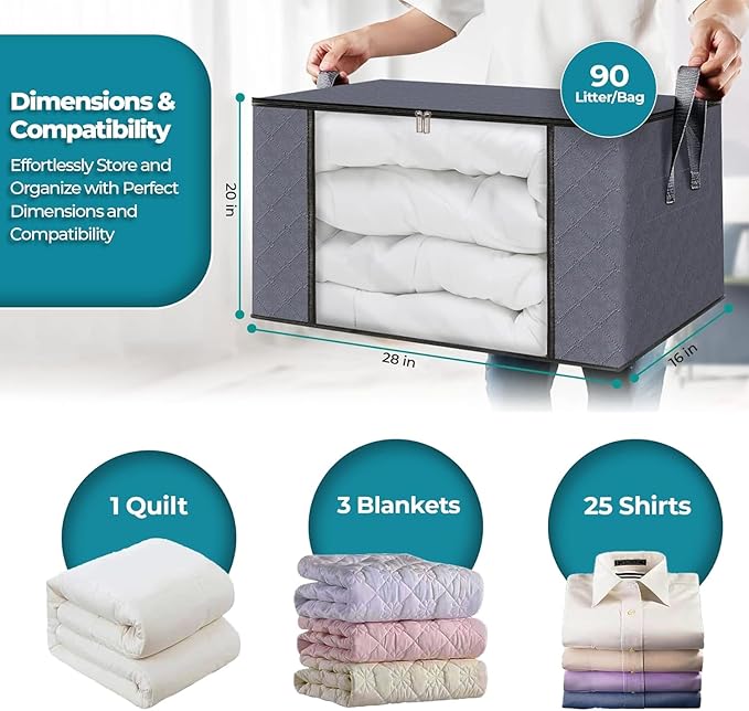 90L Large Storage Bags for Clothes, Blanket and Comforter, 6 Pack Foldable - Image 2
