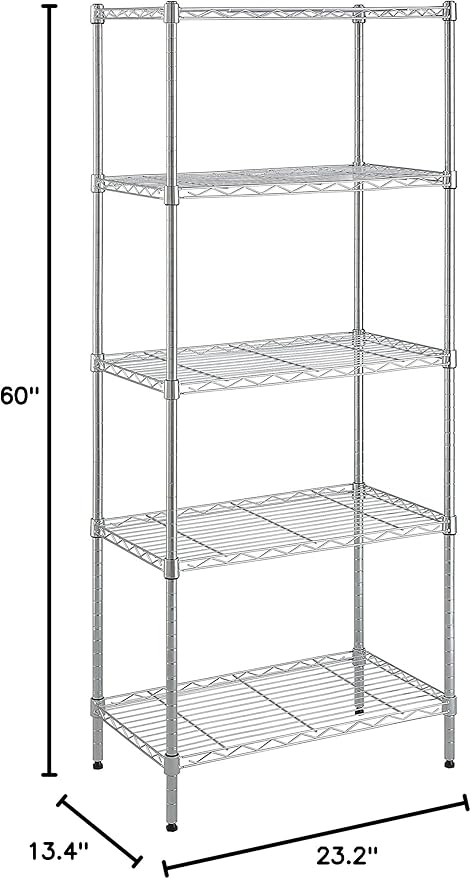 Amazon Basics 5-Shelf Adjustable Storage Shelving Unit for Garage, Steel Wire Rack, 200 Pound Loading Capacity per Shelf, 23.2" x 13.4" x 60", Chrome Finish - Image 11