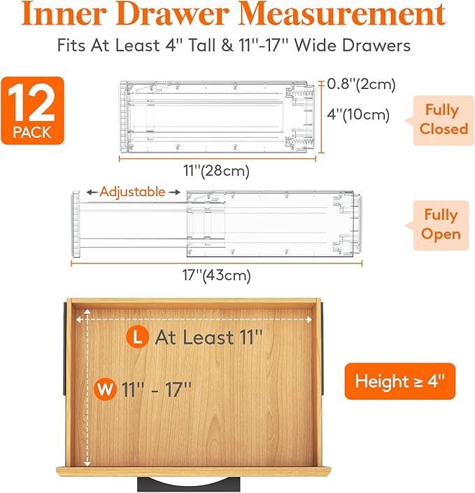 Lifewit 12 Pack 4" High Drawer Dividers 28-43.5cm/11-17" Adjustable Drawer - Image 2