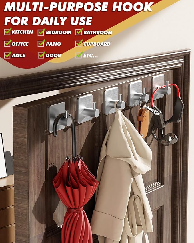 Auxmir Adhesive Hooks Heavy Duty 22lb Towel Hooks - Image 6