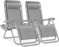 Best Choice Products Set of 2 Adjustable Steel Mesh Zero Gravity Lounge Chair Recliners w/Pillows and Cup Holder Trays - Dove Gray by BestChoiceProducts