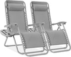 Best Choice Products Set of 2 Adjustable Steel Mesh Zero Gravity Lounge Chair Recliners w/Pillows and Cup Holder Trays - Dove Gray by BestChoiceProducts