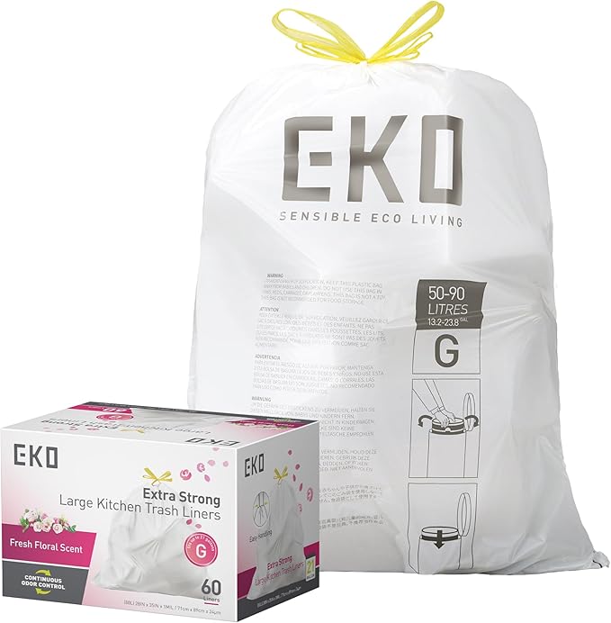 EKO 21 Gallon / 50-90 Liter, Extra-Strong Garbage Bags, Fresh Floral Scent by EKO