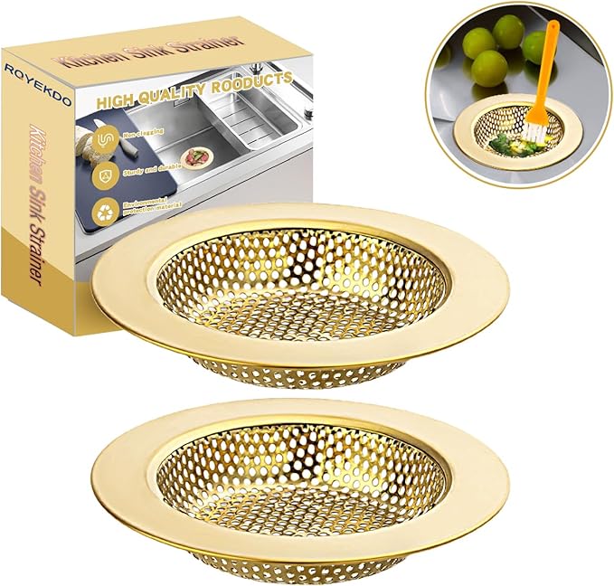 RQYEKDO Kitchen Sink Drain Strainer，2 Pack Stainless Steel and Gold Mesh Sink by rqyekdo