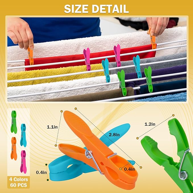 60 Pack Clothes Pins，Colored Plastic Clothespins，Strong Grip Laundry - Image 5