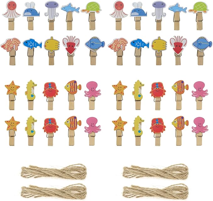 Bitray Mini Wooden Clothespins Cute Ocean Animals Wooden Clips Multi-Function by WelcometoBitray