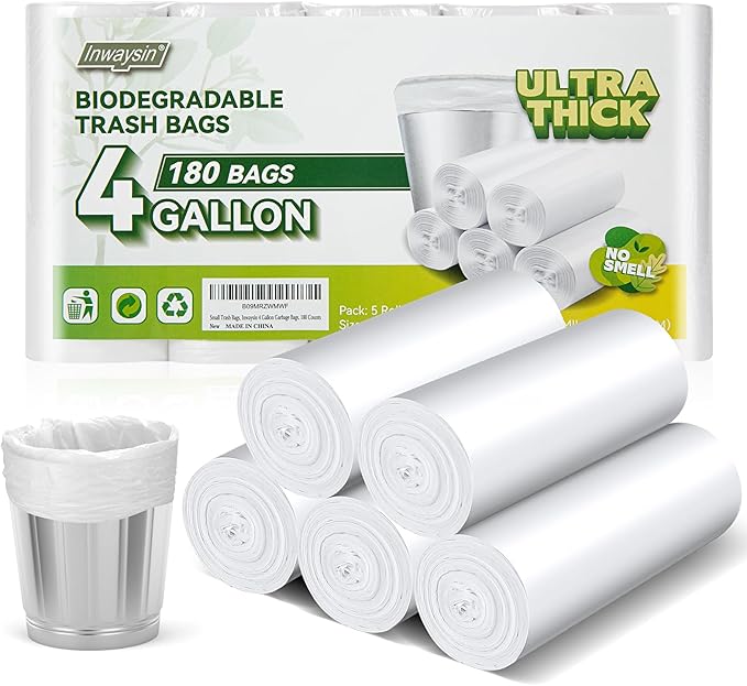 Inwaysin 4-6 Gallon Small Trash Bags Biodegradable 180 Counts, Ultra Thick & by Inwaysin