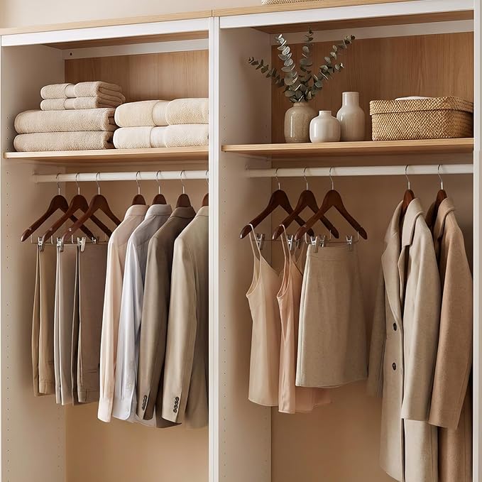 HOUSE DAY Wooden Hangers with Clips 12 Pack, Heavy Duty Walnut Wood Pants Hanger - Image 6