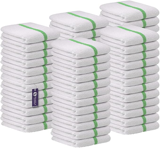 Bar Mop Green Stripe 10 lbs 16x19 Pack of 60, 100% Cotton Double Stitched Route by TOALLA
