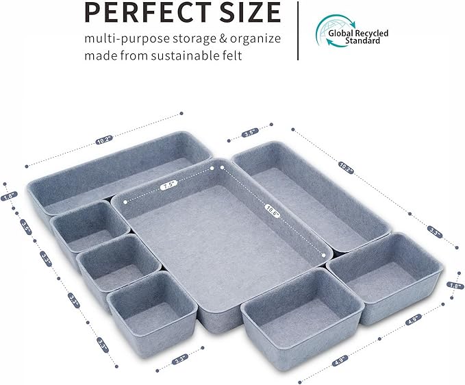 Welaxy Desk Drawer Organizer Tray, 8-Piece Felt Storage Drawer Dividers - Image 7