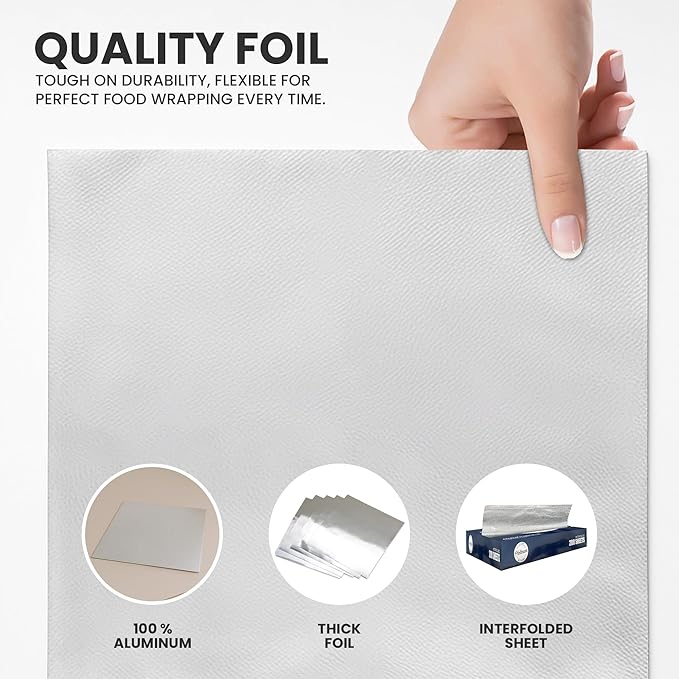 Pre-Cut Aluminum Foil Sheets 12" x 10.7" – Non-Stick, Pop-Up Disposable Sheets - Image 8