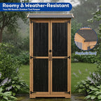 Outdoor Storage Cabinet Weather-Resistant, Wood & Metal Storage Shed with 3 Removable Shelves, Waterproof Roof, Adjustable Feet, Patio Storage Cabinet Outside for Garden Garage Backyard Pool - Image 8